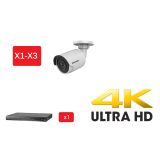 Komplett 4K overvåkningspakke med 1x-3x bullett IP-kameraer med 8MP oppløsning